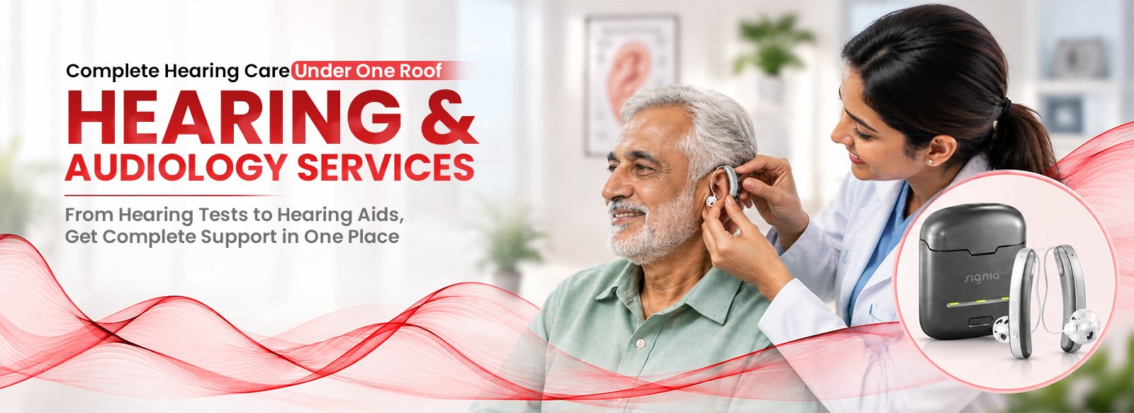 Care Hearing Clinics audiologist providing hearing aid fitting and audiology services to an elderly patient